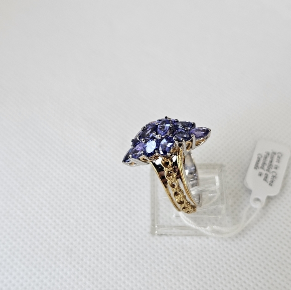 Gems En Vogue Natural Tanzanite Cluster Ring Palladium Sterling Silver 18k Sz 7! - Picture 3 of 9